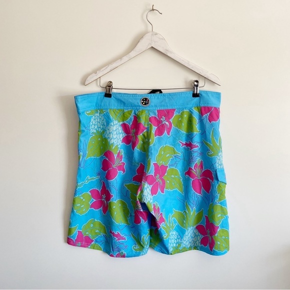 MAUI & SONS Blue Hawaiian Floral Swim Trunks Shorts Men’s 36 - Picture 7 of 11